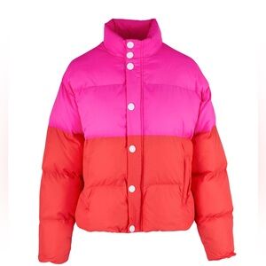 Mother Denim The Drop Pillow Talk Flame Puffer Pink Red Size Medium